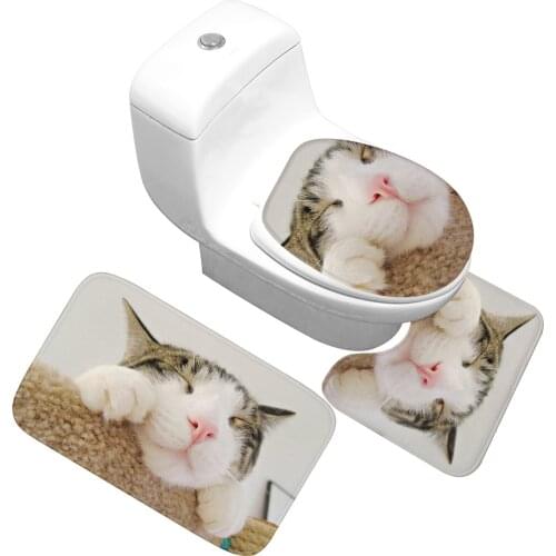 Zeegle 3D Printed Bath Mats Bathroom Rug Set 3pcs Bath Decor Bathroom Carpet Absorbent Toilet Mat Bath Rugs Non-slip Shower Mats