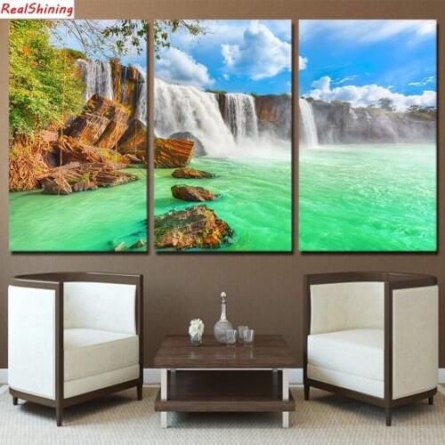 3pcs/set,Beautiful waterfall Diy Diamond Painting Full Square Mosaic Resin Handmade Embroidery Mosaic 5D Cross Stitch Kits H1322