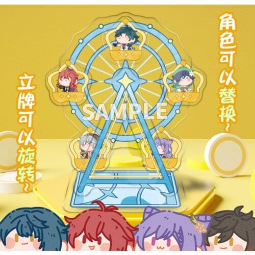 Anime Genshin Impact Tartaglia Diluc Zhongli Xiao Diluc Venti Rotatable Ferris Wheel Desktop Decor Stand Model Plate Toy Cosplay