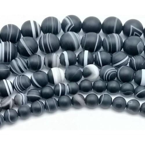 Factory Price A grade Natural Matte black Stripe Agates Beads 4/6/8/10/12/14/16/18/20MM Pick Size For Jewelry Making