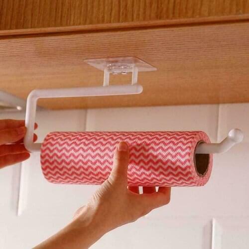 Punch Free Paper Roll Holder Kitchen Paper Toilet Paper Roll Storage Rack Rag Hanging Holder Bathroom Organizer Home Storage