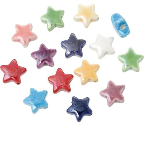 DoreenBeads 15mm Ceramics Beads Pentagram Star At Random Loose Spacer Beads Jewelry Making Handmade DIY Bracelet Necklace,10PCs