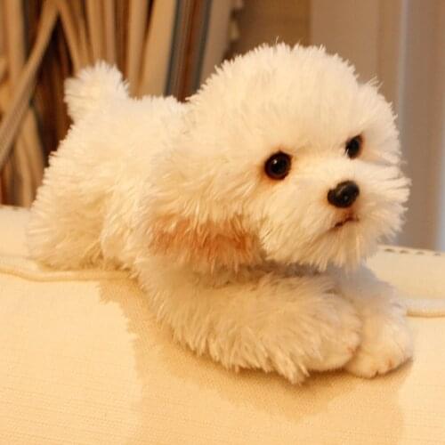 Dorimytrader cute soft animal maltese dog plush toy mini stuffed lying animals pet dogs doll baby gift car decoration 35x12x14cm