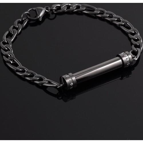 IJB5020 Stainless Steel Shiny Rhinestone Tube Cremation Jewelry Holder Bracelet Bangles Women Man