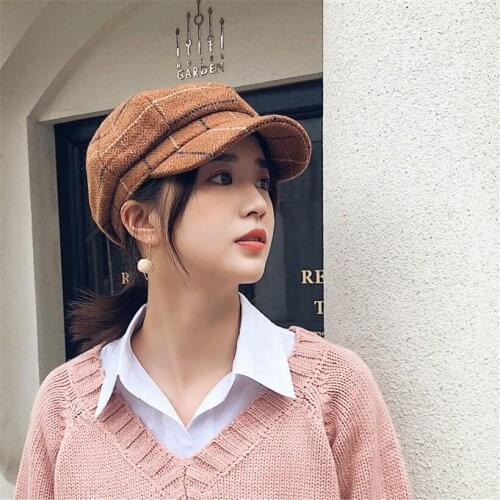 British Style Plaid Felt Beret Men Women Fall Winter Boinas Hombre Newsboy Hat Fashion Painter Baret Cap French Octagonal Hats