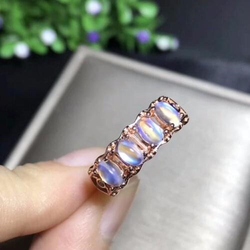 Natural blue moonstone ring, simple style, shop promotion, 925 silver, free shipping, popular style