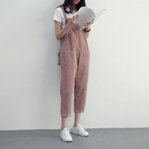 Jumpsuits Women Corduroy Solid Simple Trendy All-match Students Strap Pockets Loose Casual Trousers Korean Style Female Jumpsuit