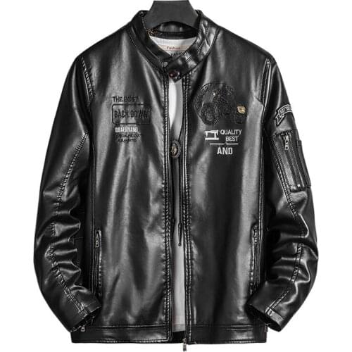 Bomber Leather Jacket Men Biker Pu Coat Faux Pilot Baseball Jackets Varsity Fleece College Top Leather Black Slim Fit Motorcycle
