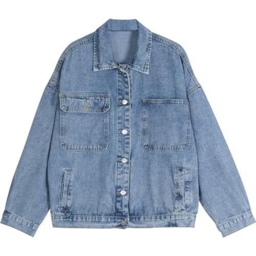 Womens denim jacket 2021Spring and Autumn Loose and versatile solid casual blue jackets autumn loose jeans coats female