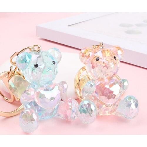 Fashion Colorful Cute Bear Keychain Metal Letter Listing Heart Bear Keyring Car Bag HangingPendant Key Chains Gifts for Women