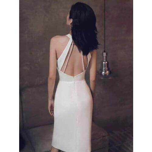 New White thin design short sheath halter backless sexy lady girl prom dress evening ordinary dress free shipping
