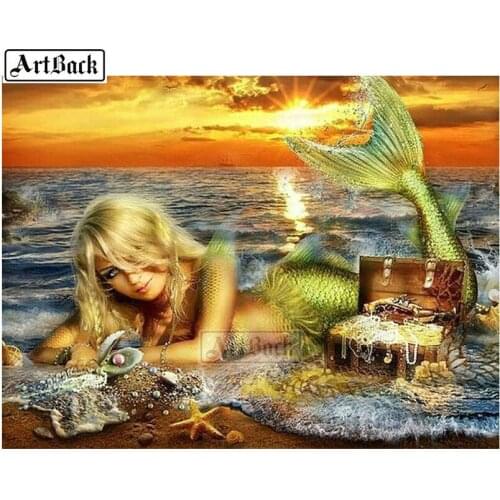 New 5d diy diamond painting mermaid pattern full square resin drill mosaic rhinestone 3d stick diamond embroidery