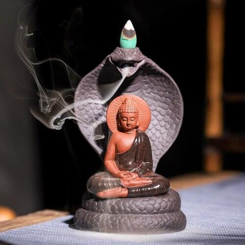 Backflow Incense Burner Ceramic Smoke Waterfall Incense Burner Holder Aromatherapy Buddha Censer Buddhist Decoration