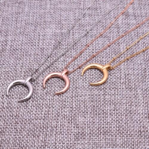 Stainless Steel Leia Horn MOON Pendant Necklace Bead Chain ball Necklace New Moon Pendant Necklace as Mothers Day Gift