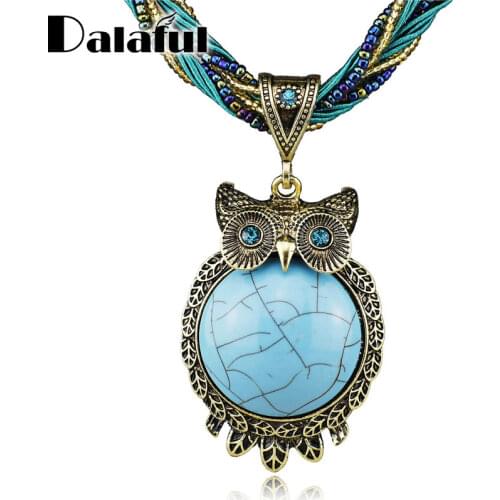 Fashion Hot Owl Lovely Round Gem Bronze Glass Beads Pendant Clavicle Necklace Free Shipping B044