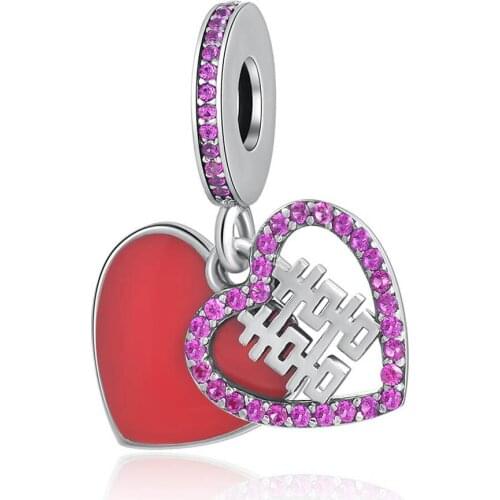 Authentic S925 Silver Heart Pendant Bead DIY Jewelry Wedding Blessing Love Hearts Dangle Charm fit Lady Bracelet Bangle
