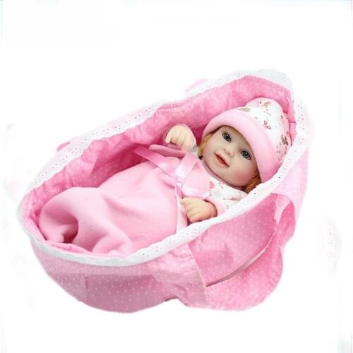 Hot 28cm Pink Bebe Reborn Doll Toy Gift for Kids Doll Reborn Silicone Newborn Babies With A pillow, a quilt, a small cloth bag