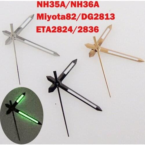 Silver/Black/Rose Gold Watch Hands Fit For NH35 NH36 Miyota 8215 821A 8205 DG/Mingzhu 2813 ETA2824/2836 Movement Green Lume