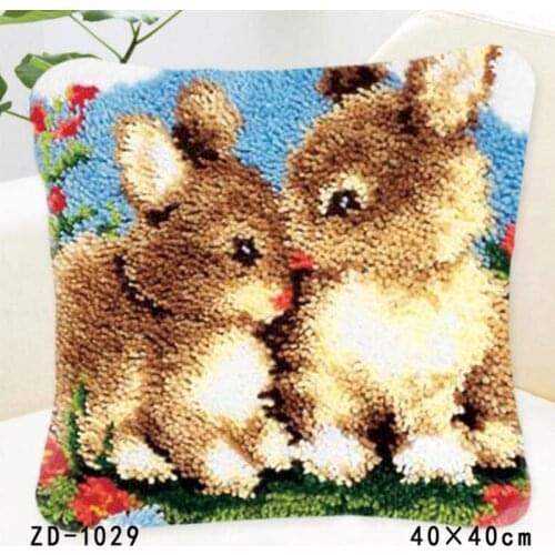Cute Latch Hook Pillow Kussen Knooppakket Rabbits Needlework Tapestry Kit Diy Embroidery Cushion Rug Kits La Casa De Papel Serie
