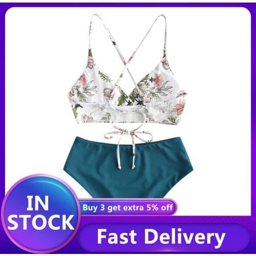 #VO Women Swimsuit Push Up Bikinis 2021 Mujer Flower print Swimsuit Bikini Sets Beachwear Bathing Suit Two-piece biquini