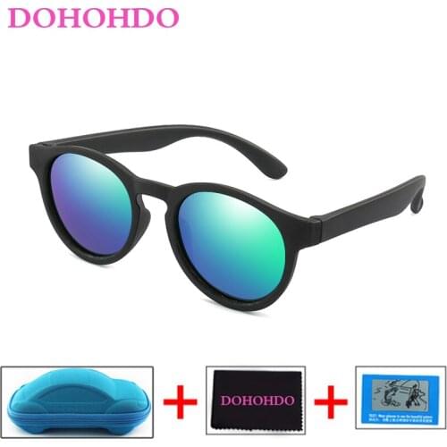 DOHOHDO Kids Polarized Sunglasses Children Round TR90 Sun Glasses with Car Case Girls Boys Colorful Silicone Baby Gafas UV400