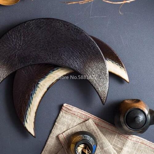 Japanese Food Sushi Plate Ceramic Irregular Plate Creative Retro Moon Shape Plate Snack Plate Kitchen Tableware Dessert Dish