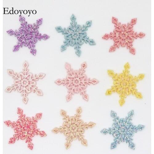 40Pcs/lot Snowflake Patches Glitter Leather/Non-Woven Fabric For Girls Hair Clips Bows Christmas Decorative M20031901