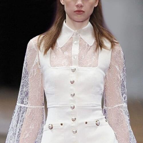 2020 Spring Summer Runway Luxury Designer Womens High Quality Lace See-through Blouse Tops Slim Bodycon Bandage Dress Clothes