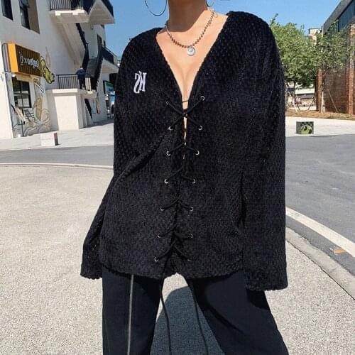 Rendy Cardigan Jacket Women Korean Cute Coat Sexy Bandage Lace Up Luxury Outwear Baggy Aesthetic Overcoat Clothes Streetwear