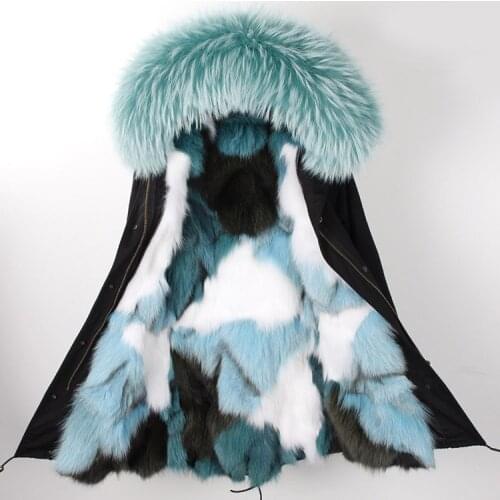 2020 Natural Fox Real Fur Thick Warm Fur Liner Army Green Winter Jacket Coat Women Parka Real Large Raccoon Fur Collar Hooded