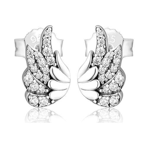 100% 925 Sterling-Silver-Jewelry Majestic Feathers Stud Earring Free Shipping