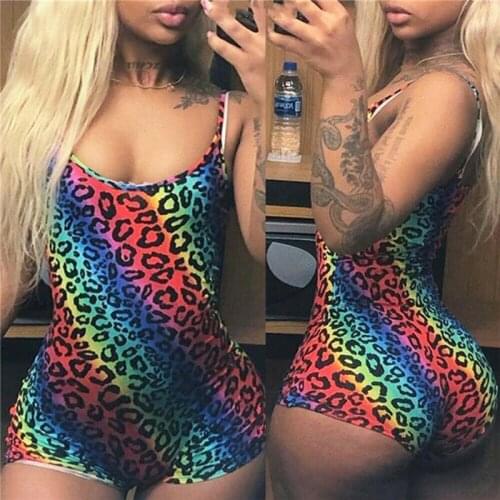 Womens Printing Skinny Playsuit Leotard Femmes Fashion Multicolor Sleeveless Bodysuit Stretch Ladies Leotard Body Tops Jumpsuit