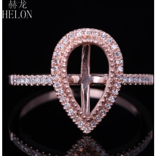 HELON Pear Cut 6x10mm Solid 10k Rose Gold Real Natural Diamonds Semi Mount Engagement Ring Women Trendy Fine Jewelry Gift