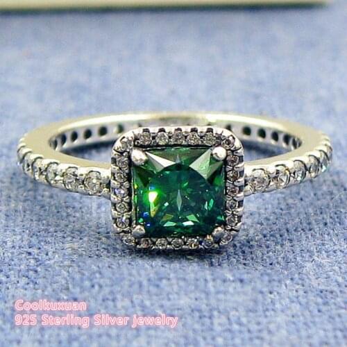 Valentines Day Timeless Elegance Rings with Green & Clear CZ 100% Authentic 925 Sterling-Silver-Jewelry Free Shipping