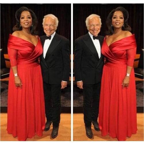 Elegant Oprah Winfrey New Red Off The Shoulder Evening Dress Long Chiffon Formal Holiday Wear Party Gown Custom Made Plus Size