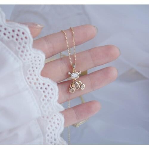 2020 New Design Exquisite Movable Bear Women Necklace 14k Real Gold Elegant Zircon Necklace Birthday Gift Jewelry Brincos
