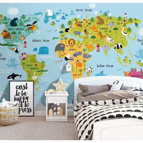 Custom 3D Wallpaper Home Decor Nordic Modern Cartoon Animal World Map Children Room Living Room Wall Painting Papier Peint Mural