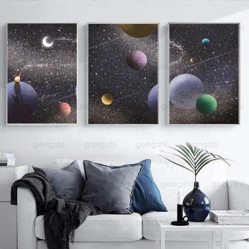 Abstract Universe Colorful Planet Beautiful Starry Nordic Minimalist Style Home Frameless Decoration Canvas Print Poster