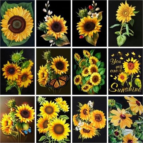 Huacan Diamond Art Painting Sunflower Home Decor Mosaic Embroidery Flower Cross Stitch Wall Stickers