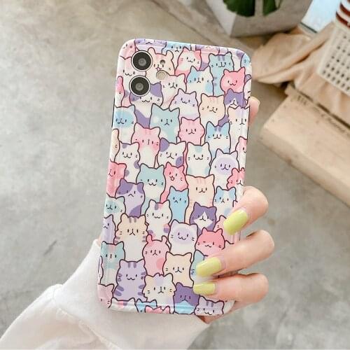 Soft TPU Silicone Phone Case For iPhone Xs 11 12 Pro Max Xr X 8 7 Plus SE 2020 Cute Cartoon Colorful Cat Protective Cover Bag