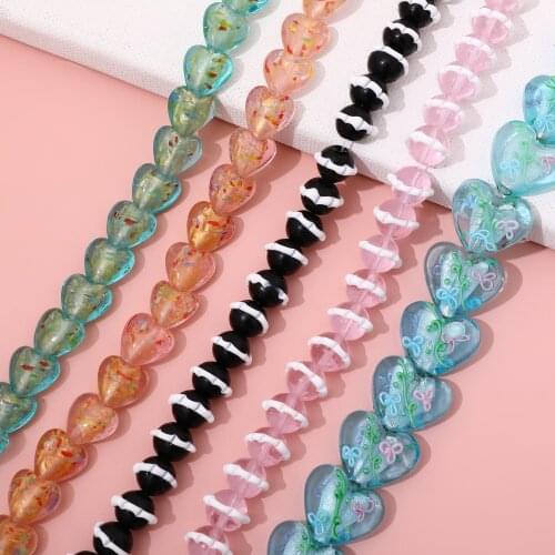 Retro colored glaze love peach heart flower edge round beads DIY handmade earrings jewelry necklace bracelet accessory material