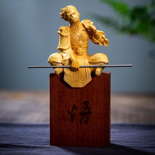 Boxwood 14 cm woodcarving carving Monkey King Monkey Zodiac hand piece home handicraft decoration figure