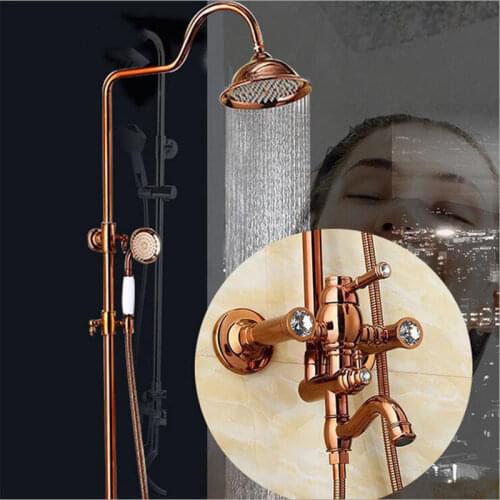 Bathroom Rain Shower Set Gold Finished Luxury Wall Mounted Bath Shower Faucet Brass Rose Gold Mixer Taps