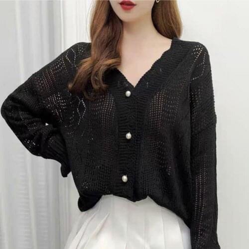 Elegant Stylish Hollow Out V Neck Coat Top Student Knitted Top Knitted for Dating