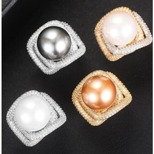 GODKI Jimbora Super Noble Gorgeous 4 Colors Rings Big Size Natural Freshwater Pearl Ring For Women Fashion AAA CZ Jewelry 2020