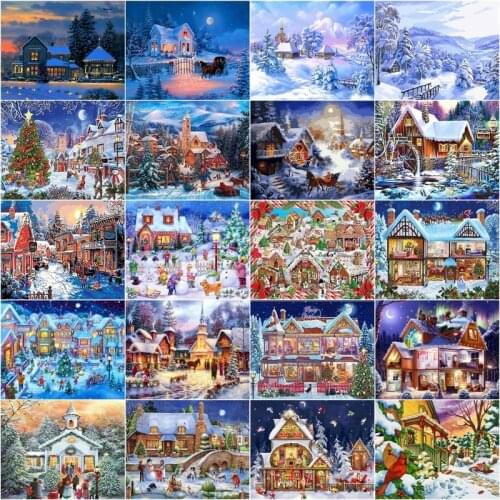 GATYZTORY DIY Framed Oil Picture By Numbers Snow Christmas House Gift Painting By Number Winter Acrylic Pigment Home Wall Arts