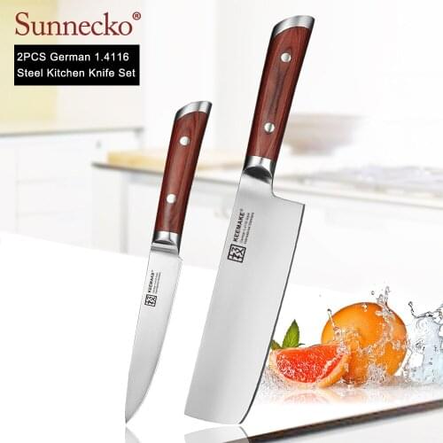 KEEMAKE 2PCS Kitchen Knives Set Cleaver Utility Knife German 1.4116 Steel Sharp Meat Fruit Cutting Chef Knife Color Wood Handle