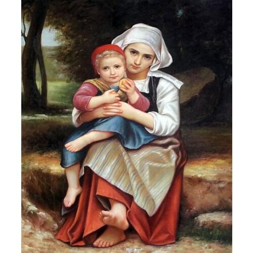 Classic Portrait Art Paintings Wall Decor William Adolphe Bouguereau Oil Paintings Breton Brother and Sister, 1871 Handpainted