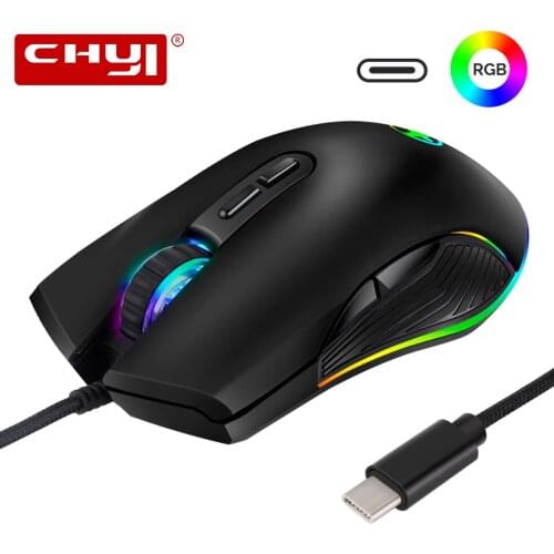 New RGB Type C USB Cable Mice 3200 DPI Wired Gaming Mouse Computer Laptop Ergonomic Game Mouse For Apple Macbook Pro Smartphone