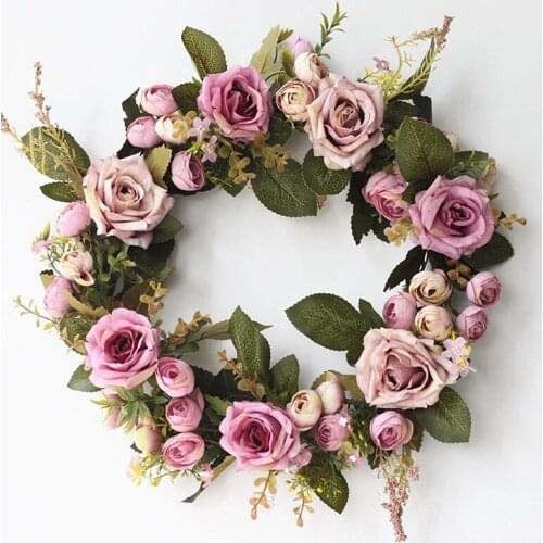 Creative Mini artificial flower garland Home door wall hanging decoration fake wreath Wedding bridal tiara Photography props
